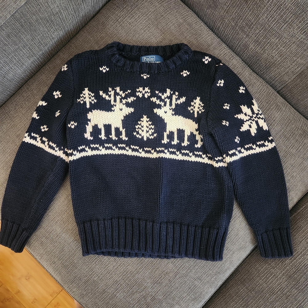 Polo Ralph Lauren Navy Reindeer Crewneck Sweater Boys 4t Christmas Winter
